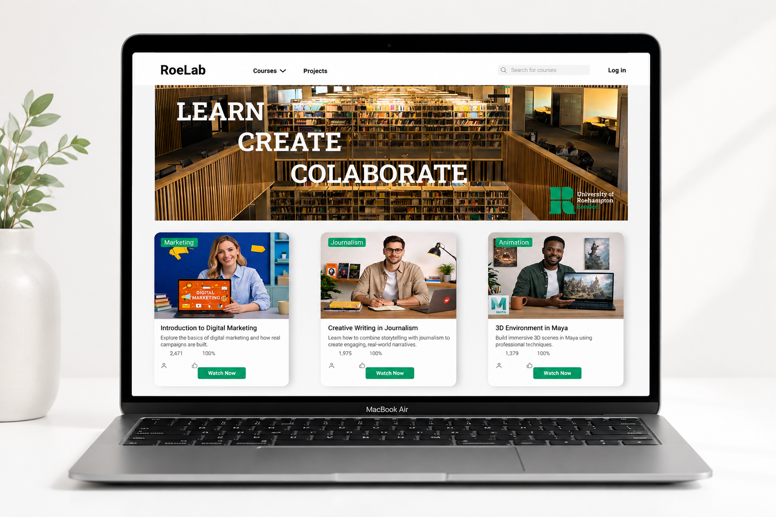 RoeLab — platform UI, desktop view